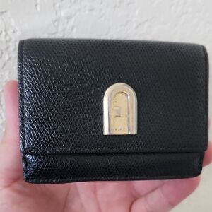 Furla Black Textured Wallet with Gold Accent